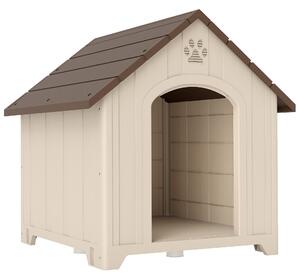 Cuccia per Cani Rialzata 88x78x89 cm con Tetto Inclinato e Prese d'Aria in PP Beige e Marrone Scuro