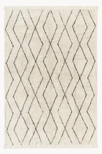 Tappeto boho in cotone fatto a mano con motivo a rombi e frange Bina