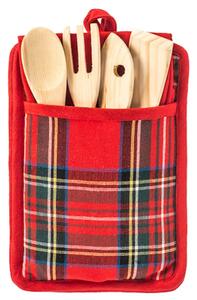 Porta mestoli Scottish in 50% cotone riciclato e 50% poliestere con utensili e strofinaccio