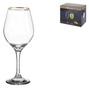 Confezione 6 calici Amber Golden Touch in vetro trasparente bordo oro cl 46
