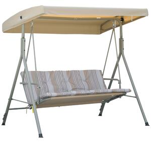 Outsunny Dondolo da Esterno 3 Posti in Acciaio con Tetto Regolabile, Cuscini e Braccioli, Dondolo Giardino in Tessuto Antiraggi UV,Beige | Aosom Italy