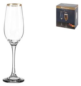 Confezione 6 calici flute Amber Golden Touch in vetro trasparente bordo oro cl 25,5