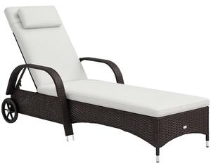 Outsunny Lettino Sedia a Sdraio Prendisole da Giardino in Rattan Altezza Regolabile con Ruote|Aosom