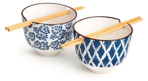 Set 2 boli Seta assortiti in porcellana avorio decorata blu cm 13x10h