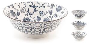 Set 3 coppe Poke Seta assortite in porcellana avorio decorata blu cm 21