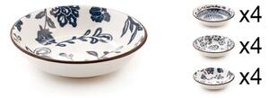 Set 12 coppette Seta assortite in porcellana avorio decorata blu cm 10x2,5h