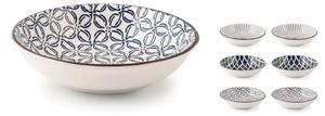 Set 6 coppette Seta assortite in porcellana avorio decorata blu cm 14x2,5h