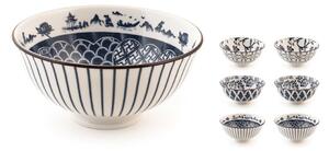 Set 6 coppette Seta assortite in porcellana avorio decorata blu cm 12x6h