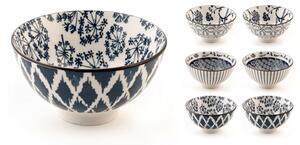 Set 6 coppette Seta assortite in porcellana avorio decorata blu cm 10x6