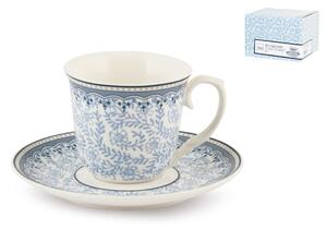 Set 2 tazze caffè con piattino Blue Dream in porcellana bianca decorata blu 80 cc