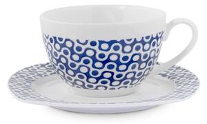 Set 6 tazze tè con piattino quadro Fuji in new bone china decoro blu cc 220