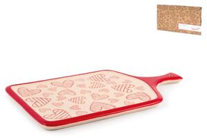 Tagliere rettangolare con manico Joy in stoneware decorato rosso cm 30x17,5