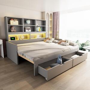 Divano letto 90x200 cm in MDF grigio, trasformabile in letto di dimensioni 180x200 cm, con spazio contenitore, ideale per camere da letto, camere dei ragazzi e ambienti moderni