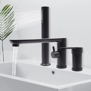 Rubinetteria per vasca con doccetta - Miscelatore da vasca freestanding - Rame resistente - Bocca girevole a 360° - Tubo flessibile - Nero