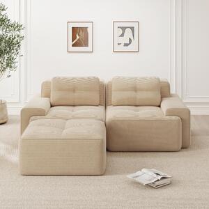 Divano modulare a forma di L con poggiapiedi, divano in corda color beige, divano letto a due posti con seduta profonda 74 cm, resistente ai graffi e senza necessità di montaggio, dimensioni 204x177x69 cm