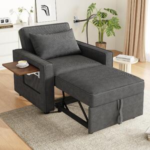 Divano letto pieghevole multifunzionale Fortuna Lai, con porta USB e supporto per cellulare, poltrona relax trasformabile in divano a 1 posto, salvaspazio, ideale per soggiorno e camera da letto, tessuto in corda, colore grigio