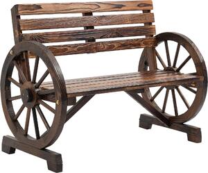 Panchina da giardino Fortuna Lai a 2 posti Panchina in legno con braccioli a forma di ruota di carro in stile rustico, legno di abete, marrone, 105,5x56x79 cm