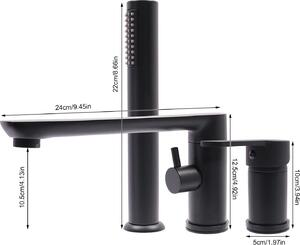 Rubinetteria per vasca da bagno - Miscelatore con doccetta - Rame - Bocca orientabile a 360° - Tubo flessibile 60–80 cm - Nero
