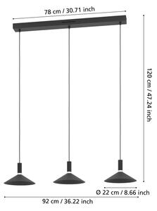 Eglo 902184 - Lampada a sospensione su cavo LED RGBW dimmerabile CONOMAVILLA-Z 3xLED/7,5W/230V nero