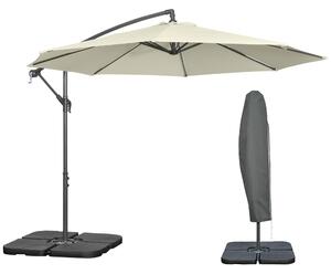 Outsunny Ombrellone Decentrato a 6 Stecche con Manovella e Base a Croce, in Metallo e Poliestere, Ø292x247 cm, Beige