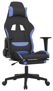 Sedia da Gaming Massaggio e Poggiapiedi in Tessuto Nero e Blu
