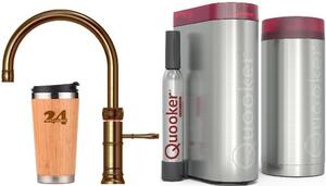 QUOOKER CLASSIC FUSION ROUND patina ottone COMBI B con CUBE2 (22CFRPTNCUBE) Rubinetto per acqua bollente a 100°C con sistema di acqua potabile Incl. tazza termica