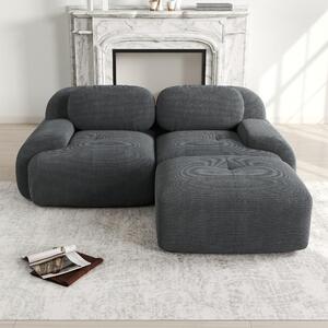 Divano angolare modulare grigio, rivestito in morbido tessuto corduroy, divano senza struttura, facile da assemblare, con braccioli curvi e imbottitura in schiuma 32D, dimensioni 208x178x70 cm