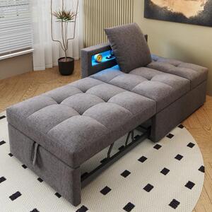 Divano letto 3-in-1, dimensioni 177x68x65 cm, divano letto in lino con schienale regolabile in 5 posizioni, dotato di luci LED e porte USB/Tipo-C, divano letto compatto