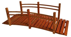 Ponte da giardino Relaxdays, con ringhiera, in legno di abete, per laghetto da giardino, A x L x P: 58 x 185 x 72 cm, 200 kg, ponte in legno, arancione