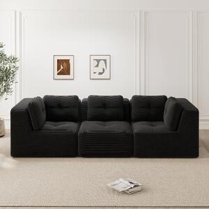 Divano componibile modulare a 3 posti, senza cornice, colore nero, angolo, senza montaggio, comodo divano ad angolo, dimensioni 297x104x69 cm