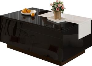 Tavolino Fortuna Lai con illuminazione a LED, piano estraibile bianco e nero, vano portaoggetti nascosto e striscia luminosa regolabile in 16 colori: la scelta ideale per un soggiorno elegante