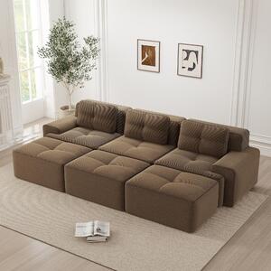 Divano modulare angolare in corda, senza cornice, per il soggiorno, con chaise longue, divano a 3 posti con funzione letto e 3 poggiapiedi, colore marrone, dimensioni 293x177x69 cm