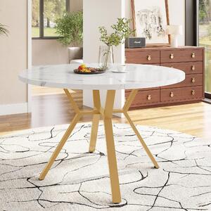 Fortuna Lai Tavolo da pranzo rotondo in marmo moderno e semplice (diametro 1 m), tavolino nero a forma di X con supporto in metallo, stabile e resistente, un must per le case alla moda, dorato