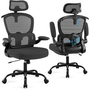 Sedia da ufficio ergonomica con poggiatesta e supporto lombare regolabile, sedia girevole in mesh per l'ufficio domestico, adatta a un peso massimo di 150 kg, sedia da computer regolabile in altezza con rotelle, colore grigio scuro