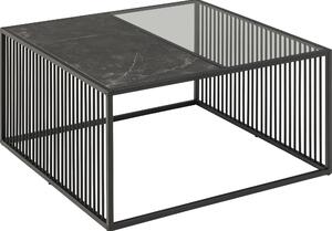 Tavolino Strington 80x80 cm vetro fumé, decoro marmo nero