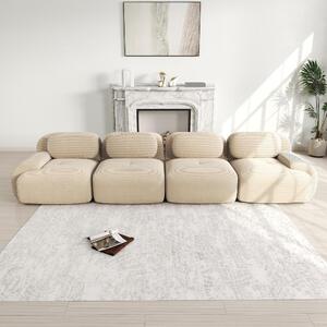 Divano a 4 posti rivestito in morbido tessuto corduroy, divano angolare modulare senza struttura, dimensioni 388x103x70 cm, colore beige. Divano da assemblare, imbottitura ad alta elasticità