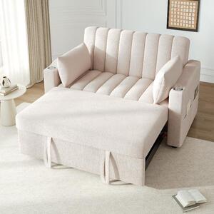 Divano multifunzionale beige, a due posti, divano letto con funzione letto, divano a due posti con schienale regolabile, aspetto simile al lino, dimensioni 136x162x84 cm