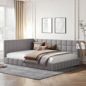 Fortuna-Lai letto imbottito 140x200cm con rete a doghe e rivestimento in velluto letto da giorno divano allungabile divano letto divano letto telaio letto divano letto matrimoniale, grigio