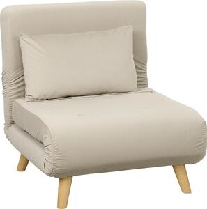 Poltrona letto Fortuna Lai, poltrona pieghevole con funzione letto, cuscini decorativi, poltrona relax pieghevole con schienale regolabile in velluto, per soggiorno, beige