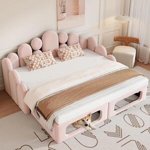 Divano letto con cuccia per animali domestici, 180x200 cm, 2 in 1: divano letto multifunzionale imbottito in velluto con rete a doghe e schienale, colore rosa