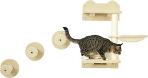 Fortuna Lai Gradini da arrampicata, parete da arrampicata, scala per gatti, set da 4 pezzi, con tiragraffi, amaca, beige+bianco crema, 40 x 28 x 73 cm