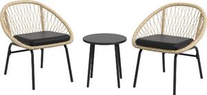 Fortuna Lai Set di mobili da giardino in rattan a 3 pezzi, set di mobili da balcone con tavolino e 2 sedie, set di sedute con cuscini, resistente alle intemperie, poliestere, giallo