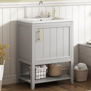 Fortuna Lai Mobili da bagno Lavabo singolo, mobile sottolavabo 60 cm con lavabo in Vetroceramica, con ripiano, grigio chiaro