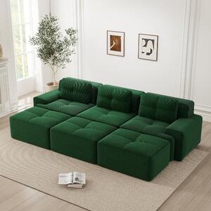 Divano angolare modulare Cord, color verde, con 3 posti, dotato di funzione letto e 3 poggiapiedi, design senza telaio, resistente ai graffi, dimensioni 293x177x69 cm