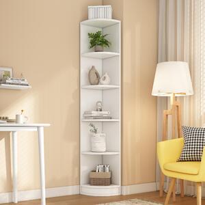 Fortuna Lai Scaffale angolare, scaffale, scaffale da magazzino, materiale MDF, scaffale a cinque ripiani, forma semplice, forte capacità di carico, bianco