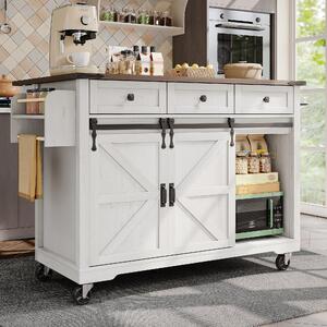 Isola da cucina 140x45x94 cm, realizzata in MDF e metallo, color beige, dotata di rotelle e con piano di lavoro pieghevole effetto noce, ideale per la cucina e la zona pranzo