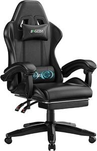 Sedia da gaming con funzione massaggio, ergonomica, colore nero. Sedia da gaming con poggiapiedi, schienale regolabile da 90° a 135°, cuscino lombare massaggiante per adulti, adatta a ragazzi e ragazze