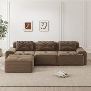 Divano modulare a forma di L con poggiapiedi, divano "Cloud" a 3 posti rivestito in tessuto corduroy. Divano in corduroy marrone, ideale per chi ha animali domestici, con una profondità di seduta di 74 cm, dimensioni totali 293x177x69 cm