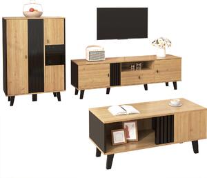 Set di mobili per soggiorno Fortuna Lai, 3 pezzi – tavolino, mobile TV e credenza – design moderno in legno e nero – ampio spazio contenitivo, eleganza raffinata per ogni casa