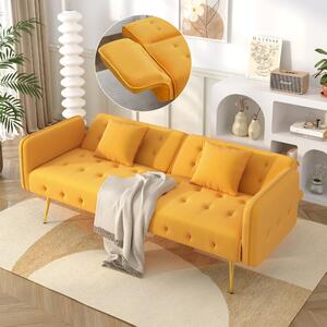 Divano letto multifunzionale a due posti Fortuna Lai con funzione letto, schienale regolabile + braccioli multiposizione. Moderno divano letto pieghevole per soggiorno - rivestimento in velluto. Ampia zona notte